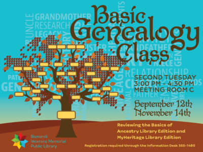 Basic Genealogy Class @ Bismarck Veterans Memorial Library