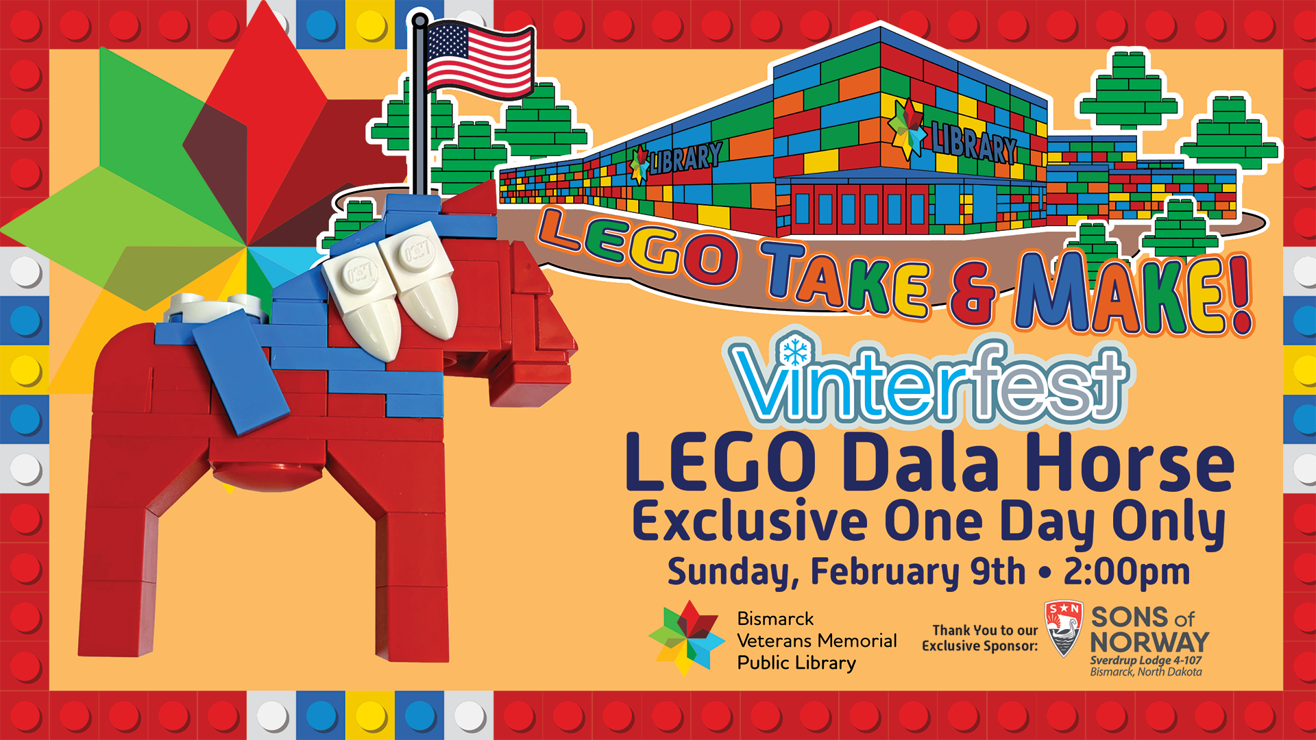 Vinterfest LEGO Dala Horse Take and Make Kits @ Bismarck Veterans Memorial Library